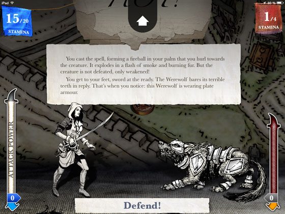 Sorcery_2_Steve_Jackson_inkle_Check_App_Test_Werwolf_Kampf