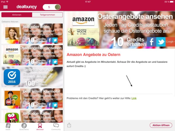 Dealbunny_App_Aktionen