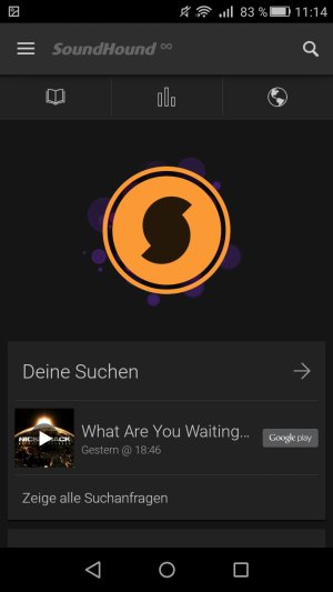 SoundHound Startbildschirm Suche