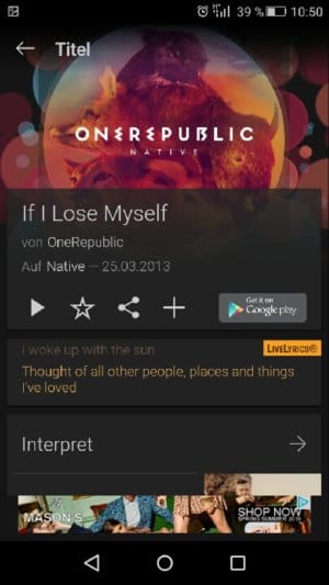 SoundHound mit Werbung