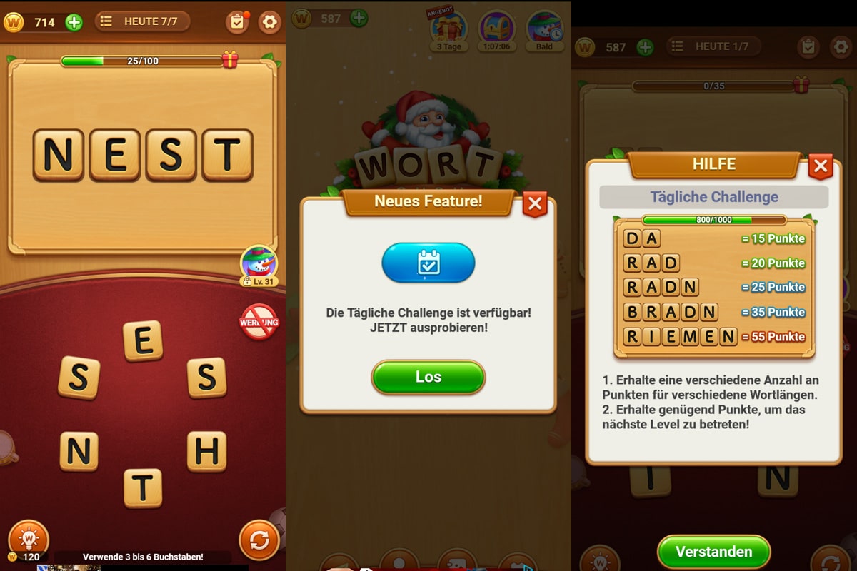 Ich spiele Wort Guru und löse die täglichen Rätsel - Check-App